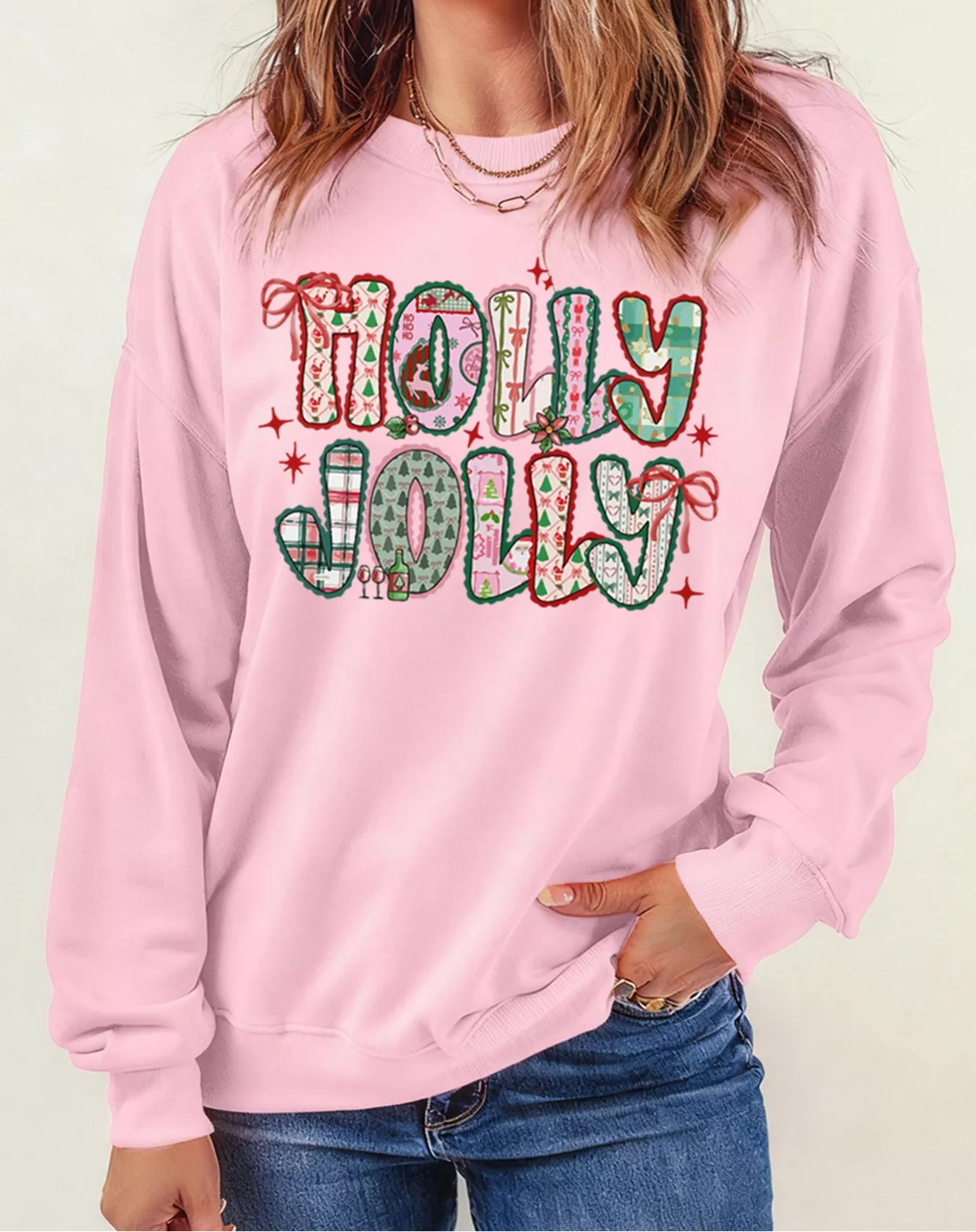 HOLLY JOLLY Cute Holiday Graphic Sweatshirt