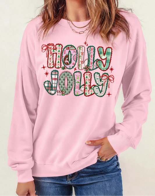 HOLLY JOLLY Cute Holiday Graphic Sweatshirt
