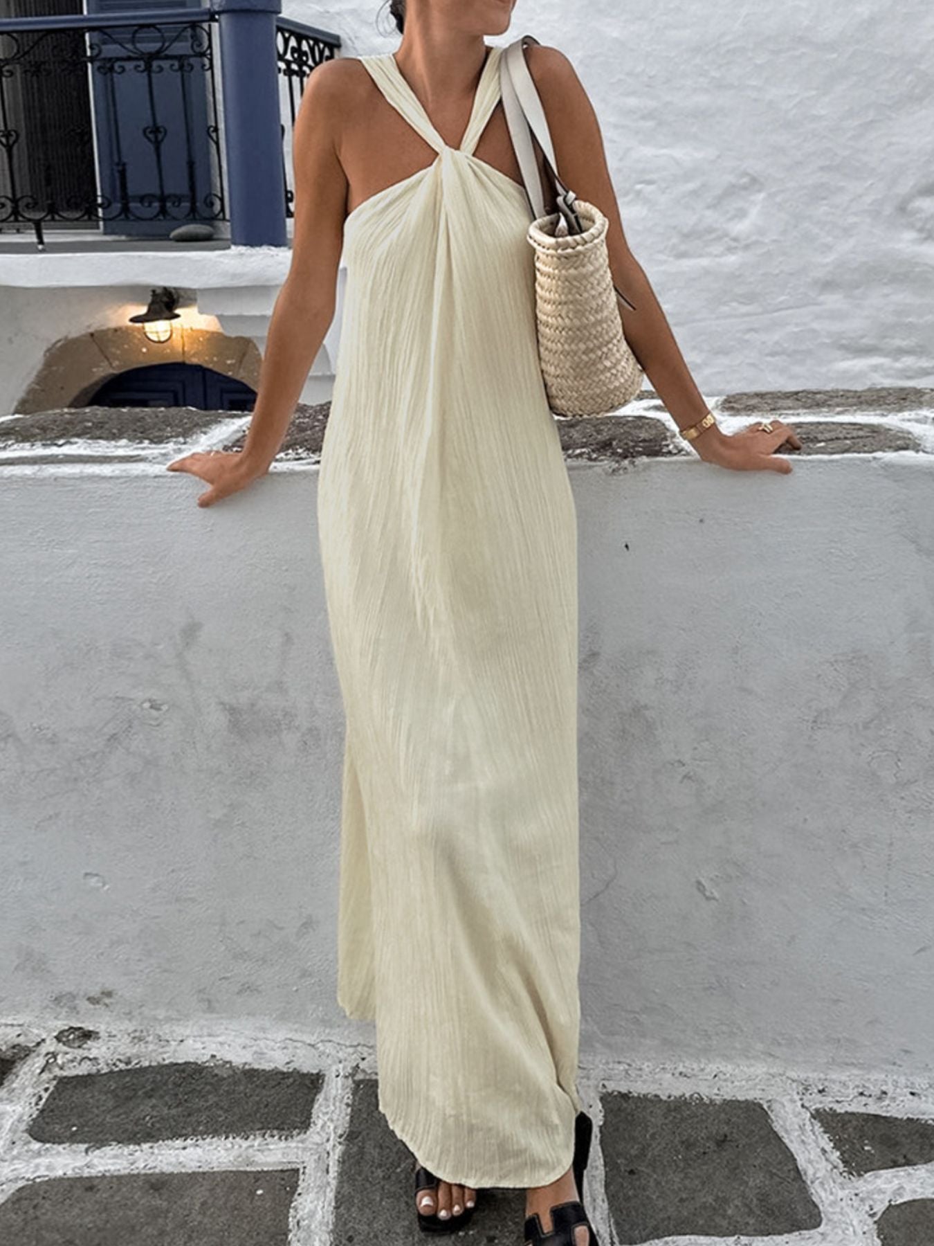 Halter Neck Maxi Dress Beige