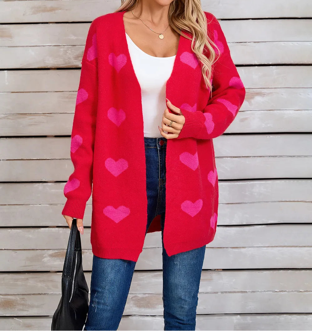 Heart Open Front Long Sleeve Cardigan