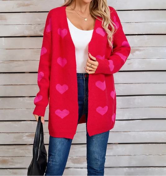 Heart Open Front Long Sleeve Cardigan