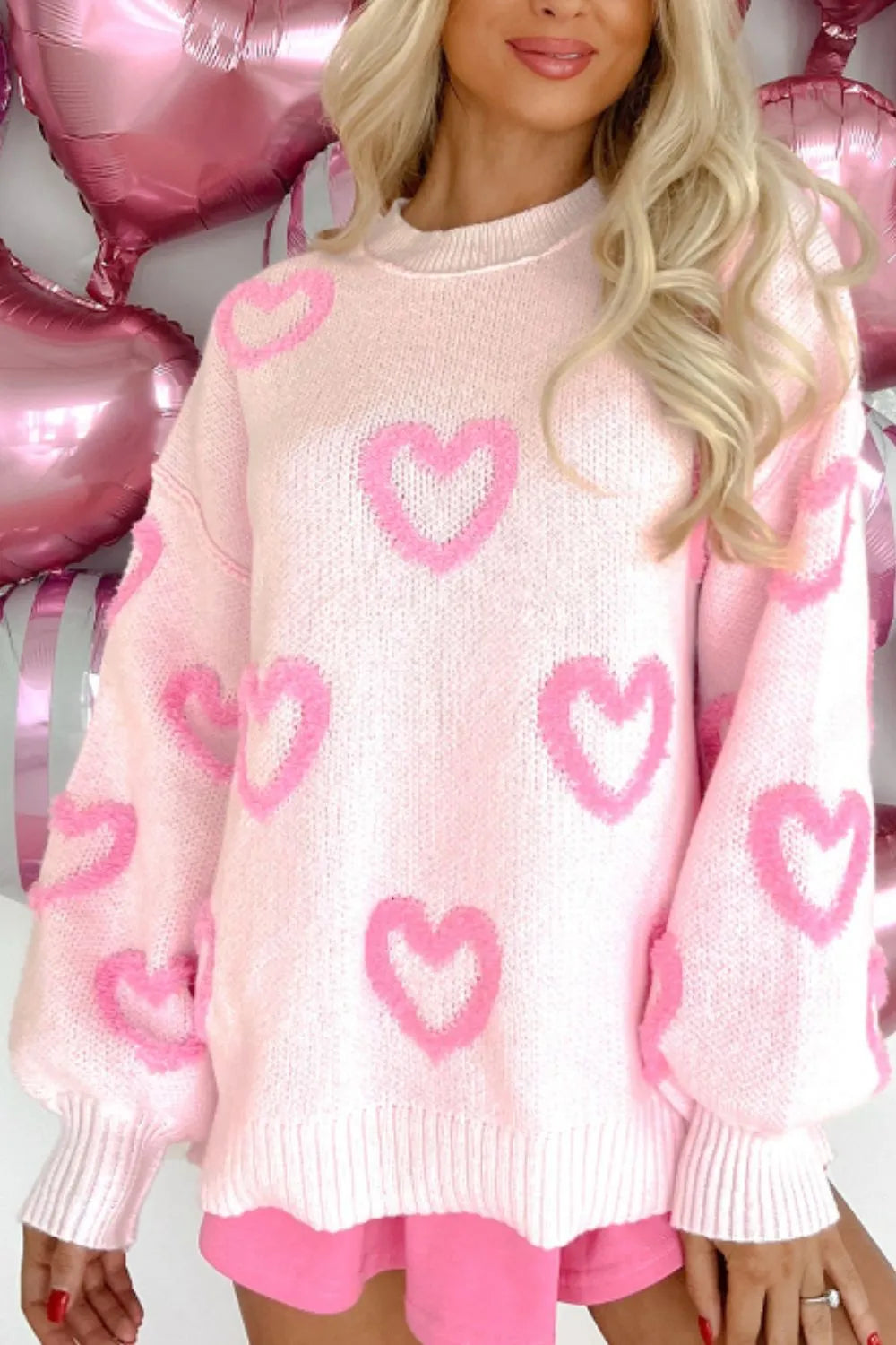 High-Low Heart Round Neck Long Sleeve Jumper