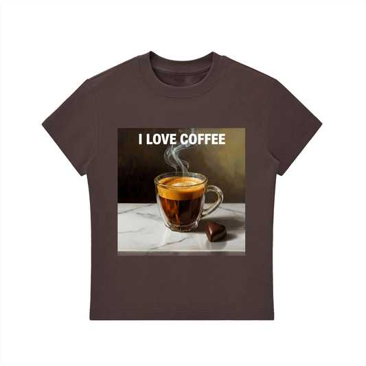 'I LOVE COFFEE' Essential Bodycon Crewneck T-Shirt Brown