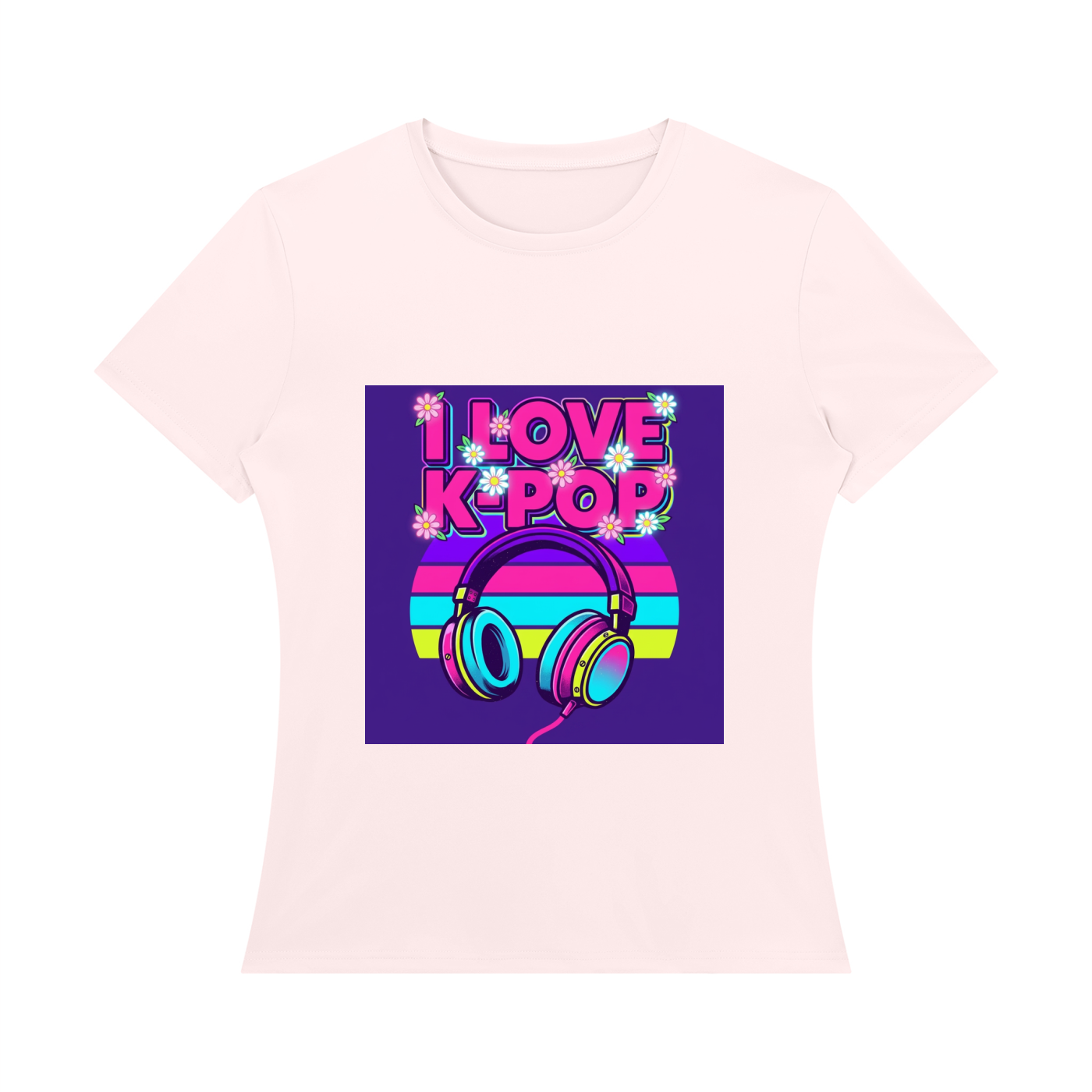 'I LOVE K-POP' Women's Regular Fit T-Shirt Pink