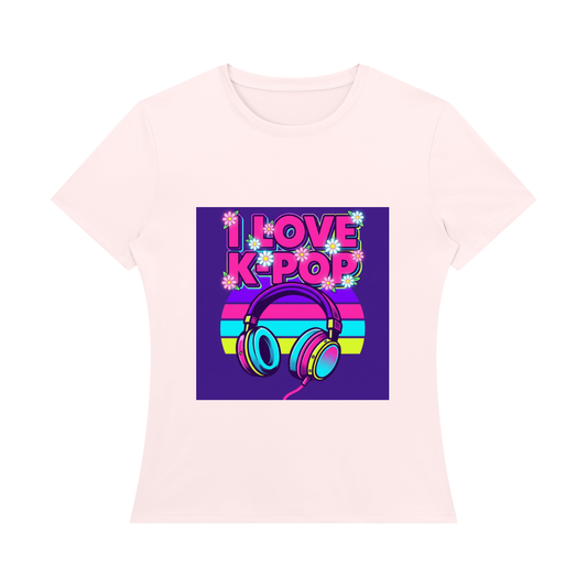 'I LOVE K-POP' Women's Regular Fit T-Shirt Pink