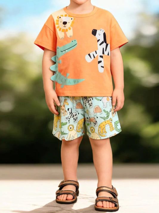 Jungle Animal Print T-Shirt & Shorts Set