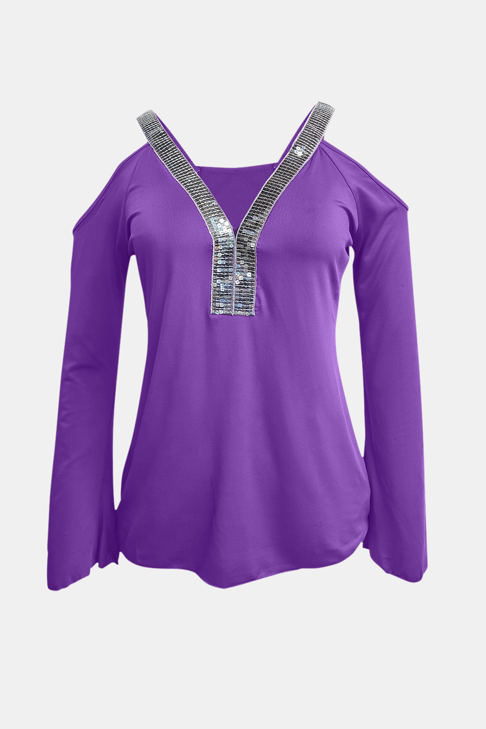 Sequin V-Neck Cold Shoulder Top - MARIGOLD COLLECTIONS AUSTRALIA