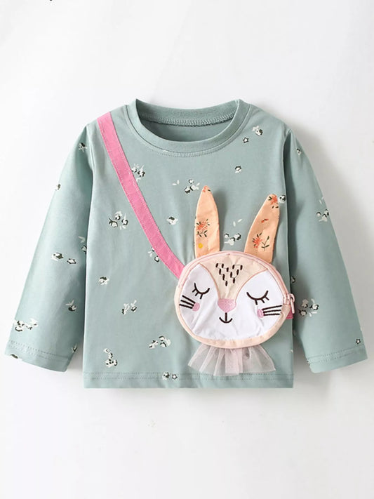 Kids Bunny Long Sleeve Top - Cute Animal Applique Top