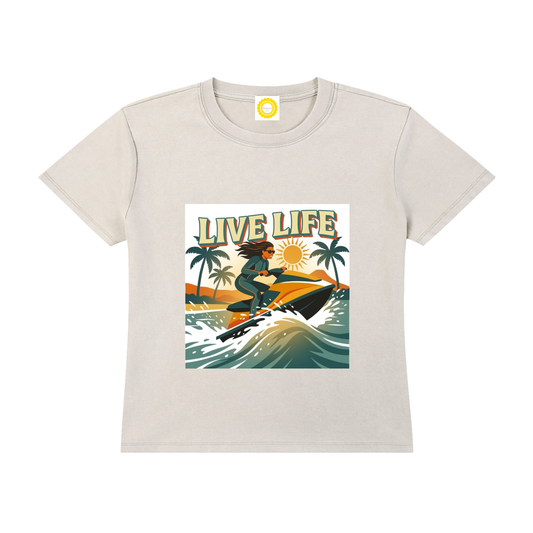 'LIVE LIFE' Vintage Wash Drop Shoulder T-shirt