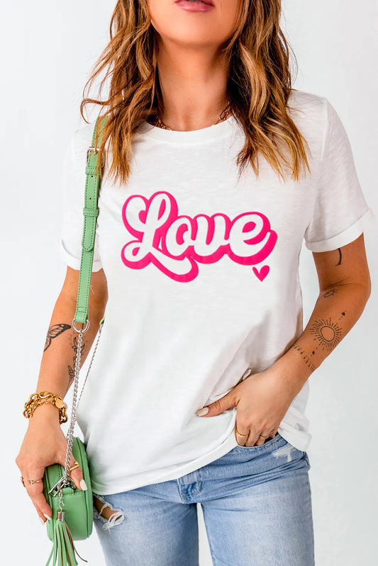 LOVE Print Graphic Tee Round Neck T-Shirt