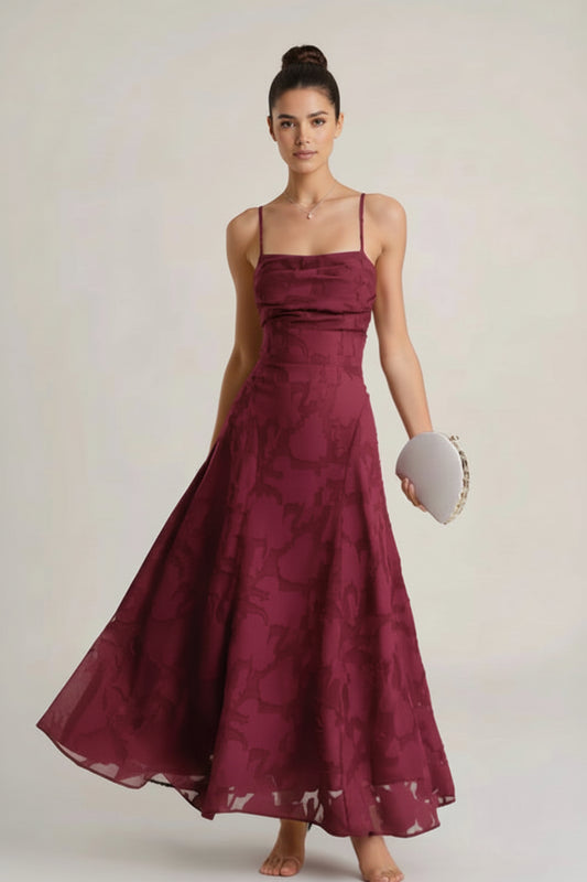 Lace-Up Back Spaghetti Strap Maxi Dress - Formal Gown