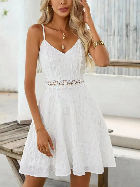 Lace Detail Mini Dress - V-Neck Cami Dress for Women