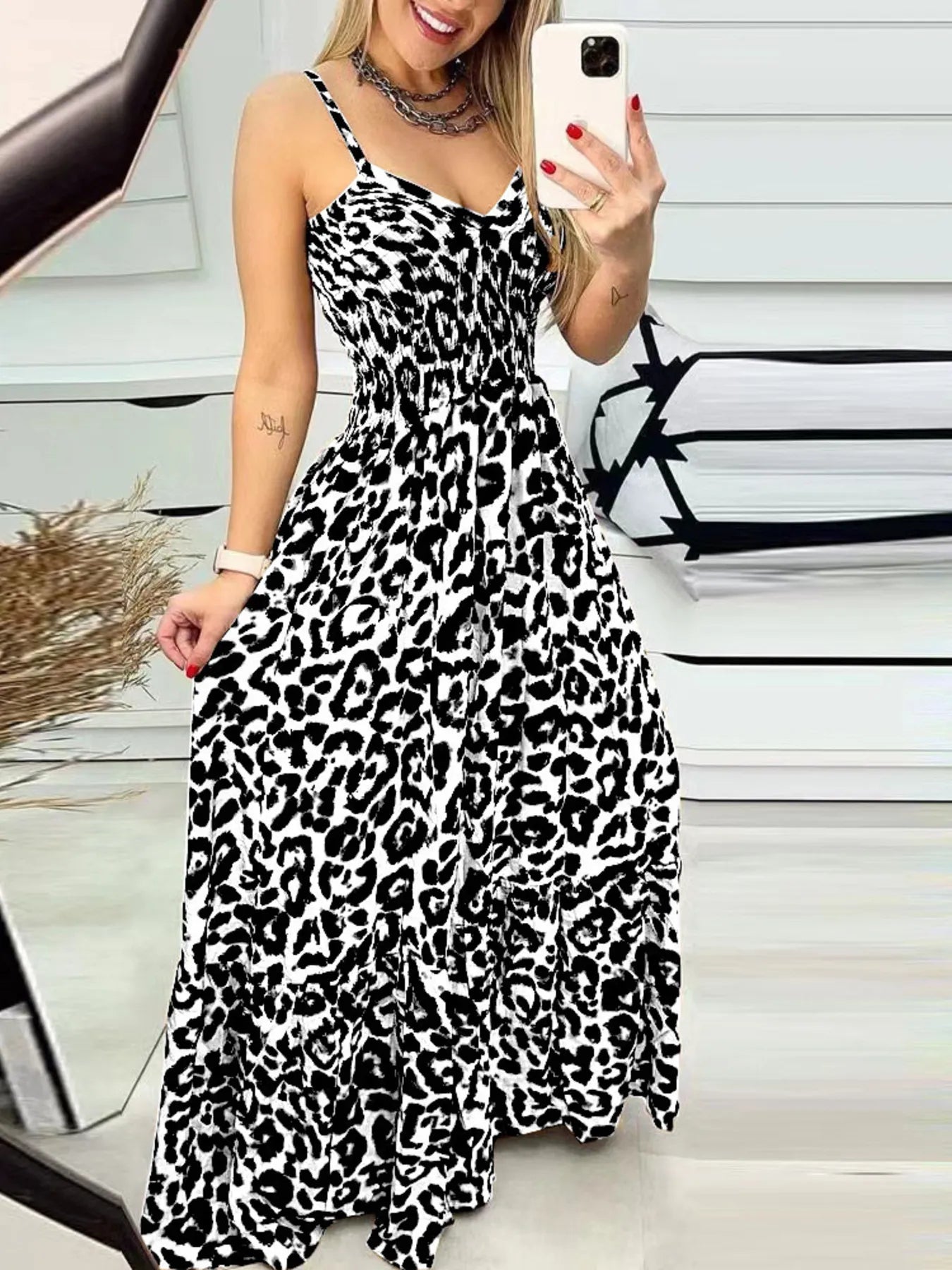 Leopard Print Maxi Dress - Spaghetti Strap Summer Dress