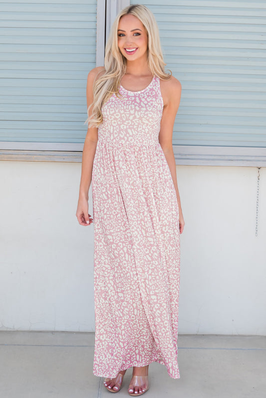 Leopard Print Maxi Tank Dress pink