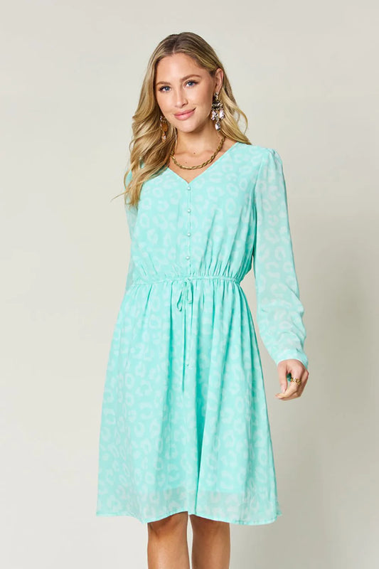 Leopard Print V-Neck Long Sleeve Dress