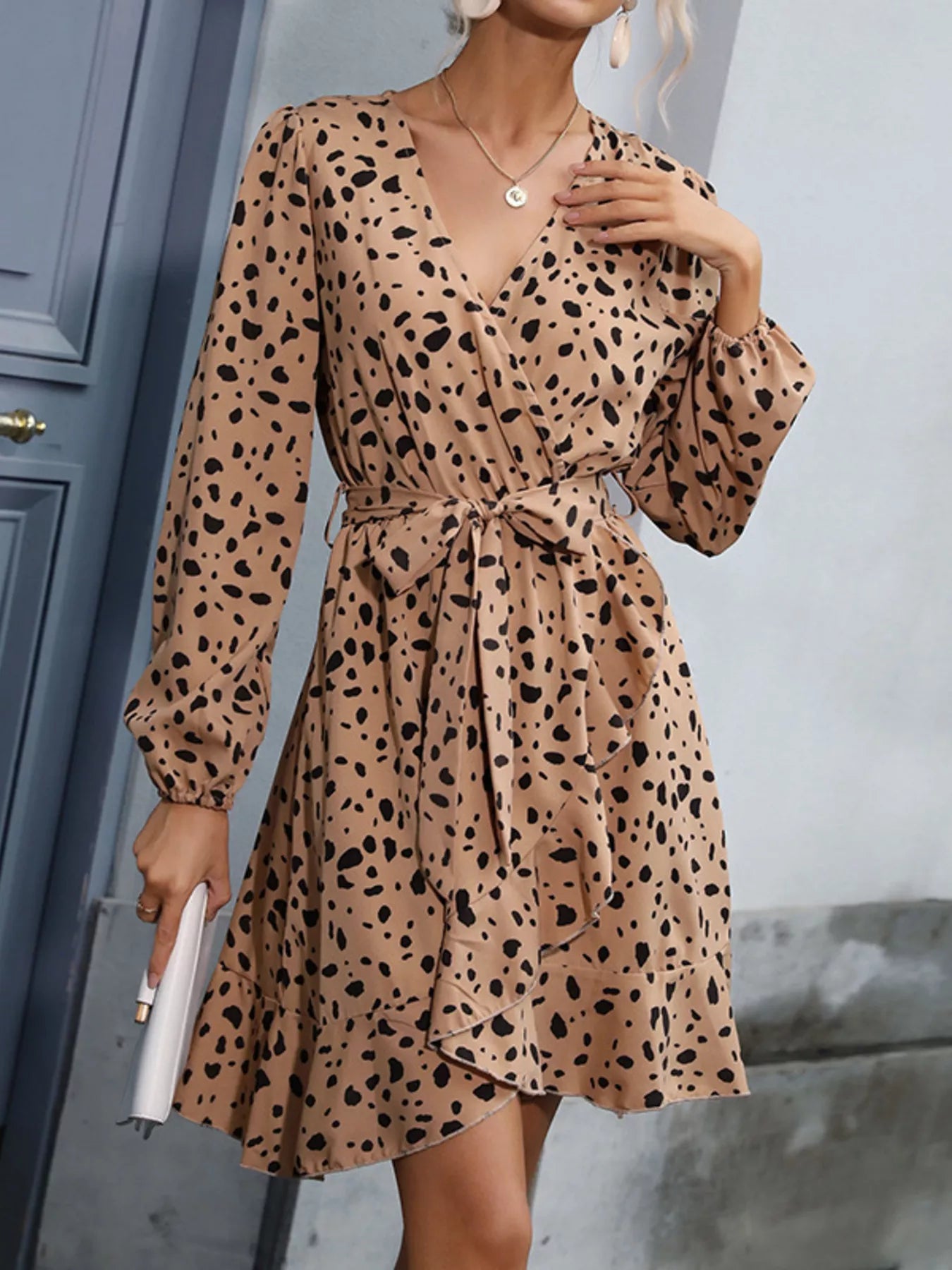 Leopard Surplice Wrap Mini Dress