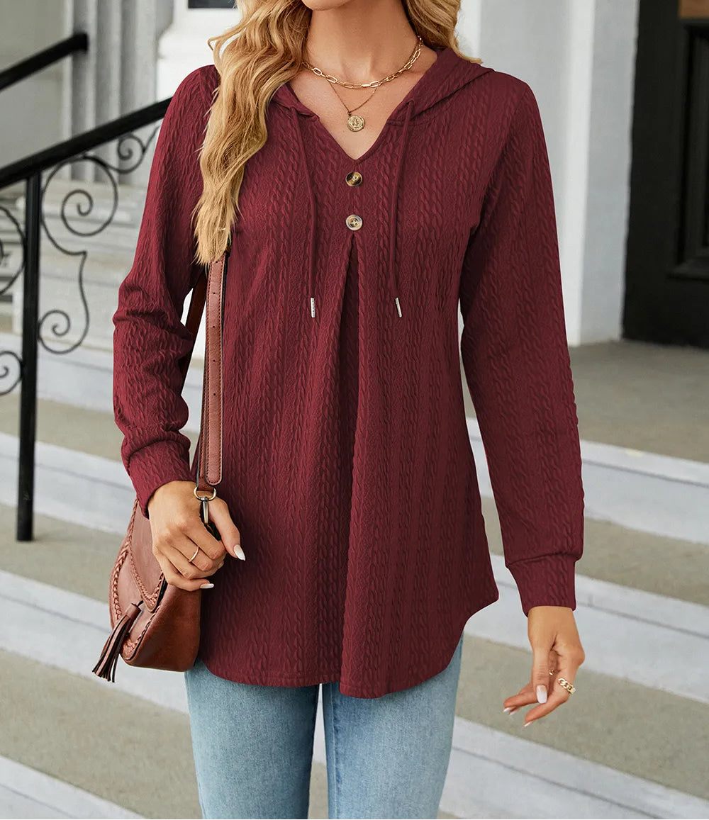 Lightweight Hooded Top with Drawstring Burgundy