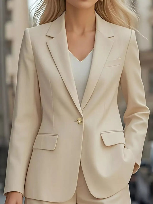 Lightweight Single-Button Blazer with Lapel Collar