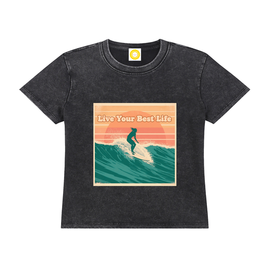 'Live Your Best Life' Vintage Wash Drop Shoulder T-shirt