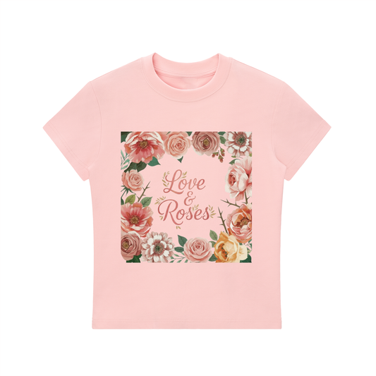 'Love & Roses' Essential Bodycon Crewneck T-Shirt Pink
