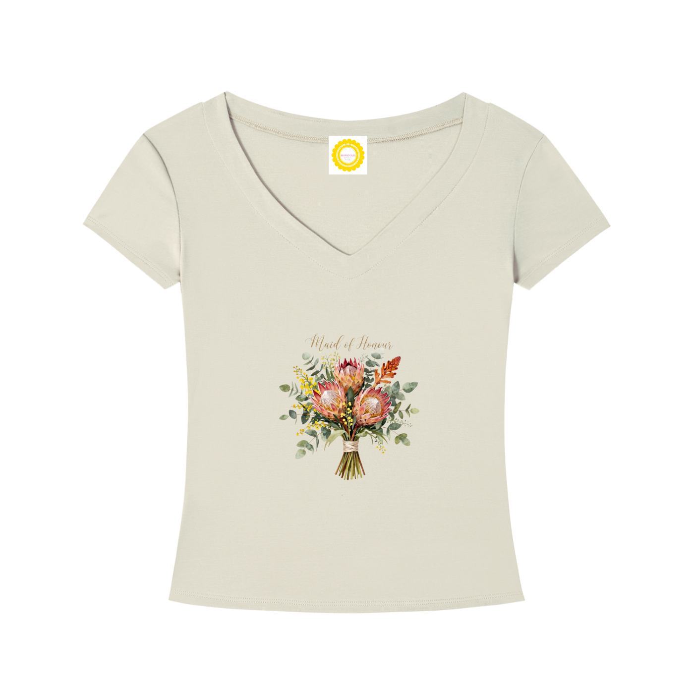 'Maid of Honour' Aussie Posy Tencel Slim Fit V-Neck T-Shirt