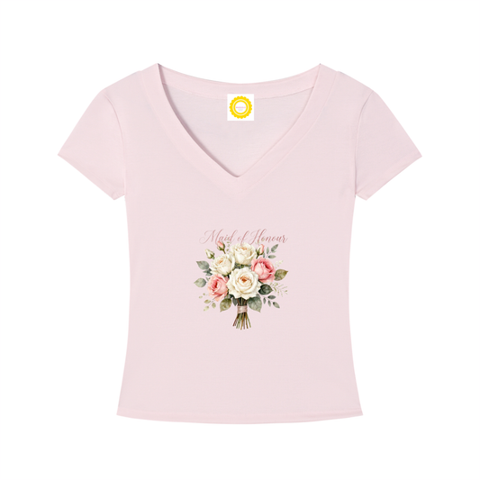 'Maid of Honour' Posy Tencel Slim Fit V-Neck T-Shirt