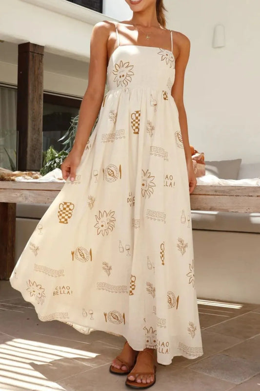 Mediterranean Print Cami Maxi Dress