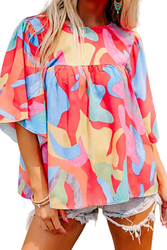 Modern Abstract Print Half Sleeve Blouse