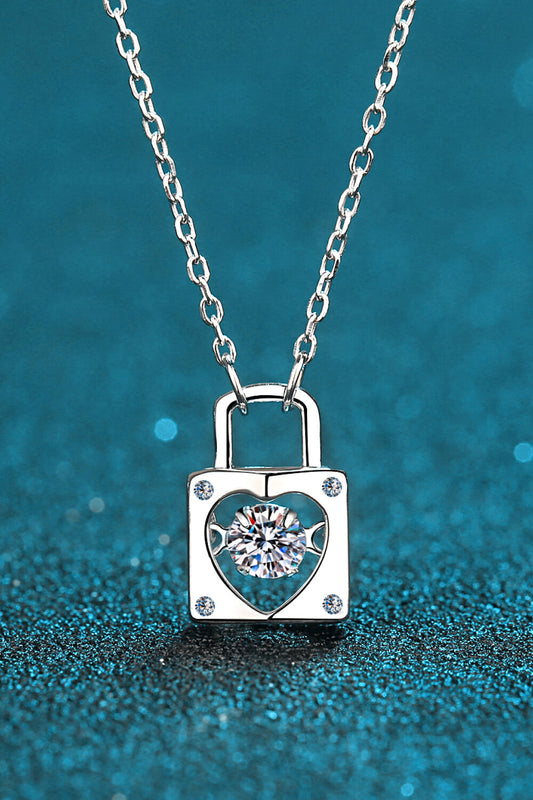Moissanite Lock Pendant Necklace - 925 Sterling Silver with 0.3ct Stone