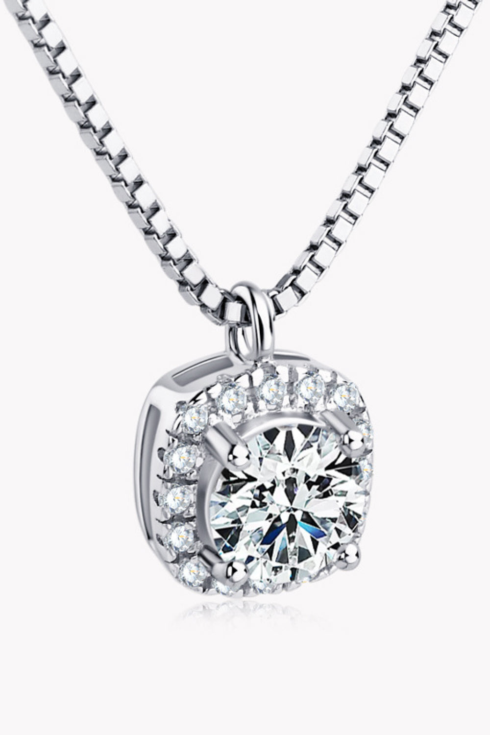 Moissanite Pendant Necklace - 0.5 Carat Sterling Silver Platinum-Plated