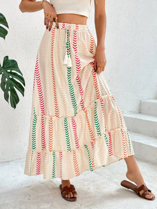 Multi-colour Striped Tiered Maxi Skirt