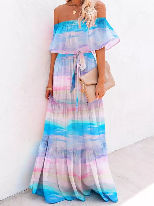 Off-Shoulder Tiered Maxi Dress Cloud Blue