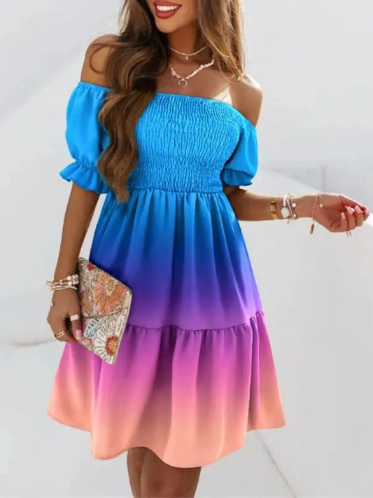 Off Shoulder Smocked Dress tie dye