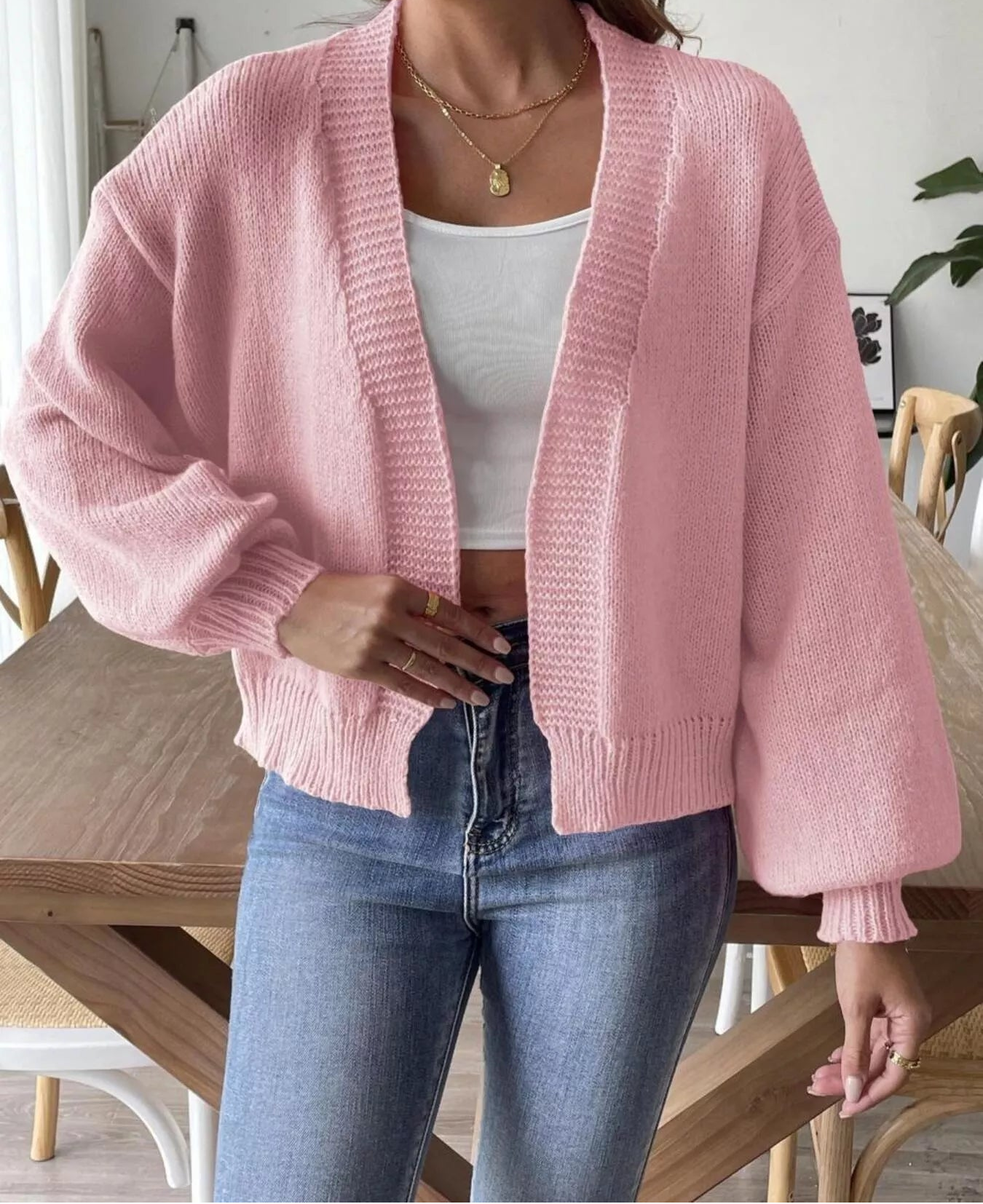 Open Front Dropped Shoulder Cardigan Pink 