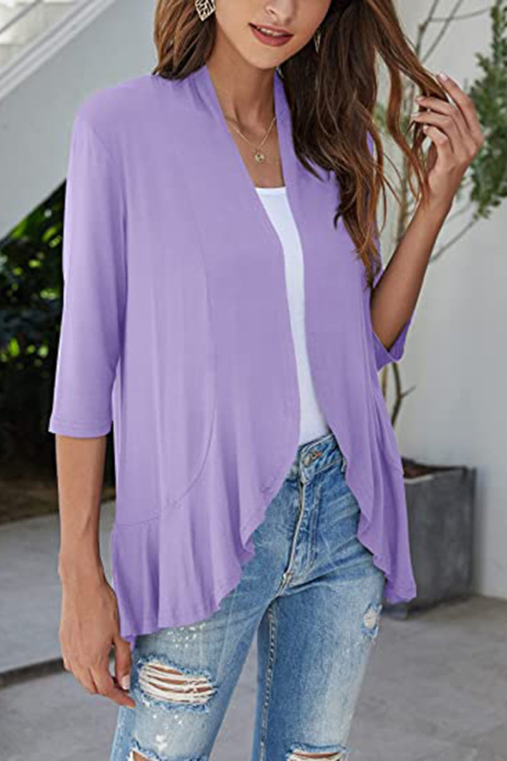 Open front half sleeve cardigan by Marigold Collections Australia, featuring a soft knit fabric and relaxed fit.
