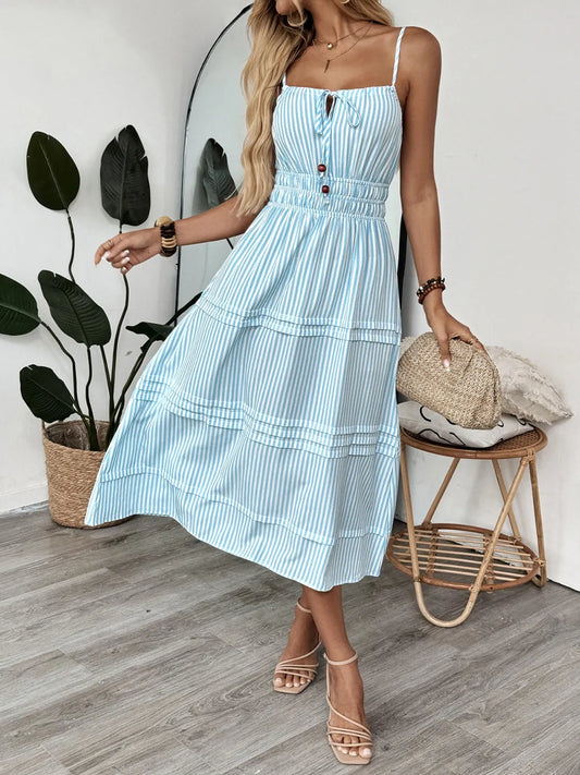Pastel Blue Striped Cami Midi Dress