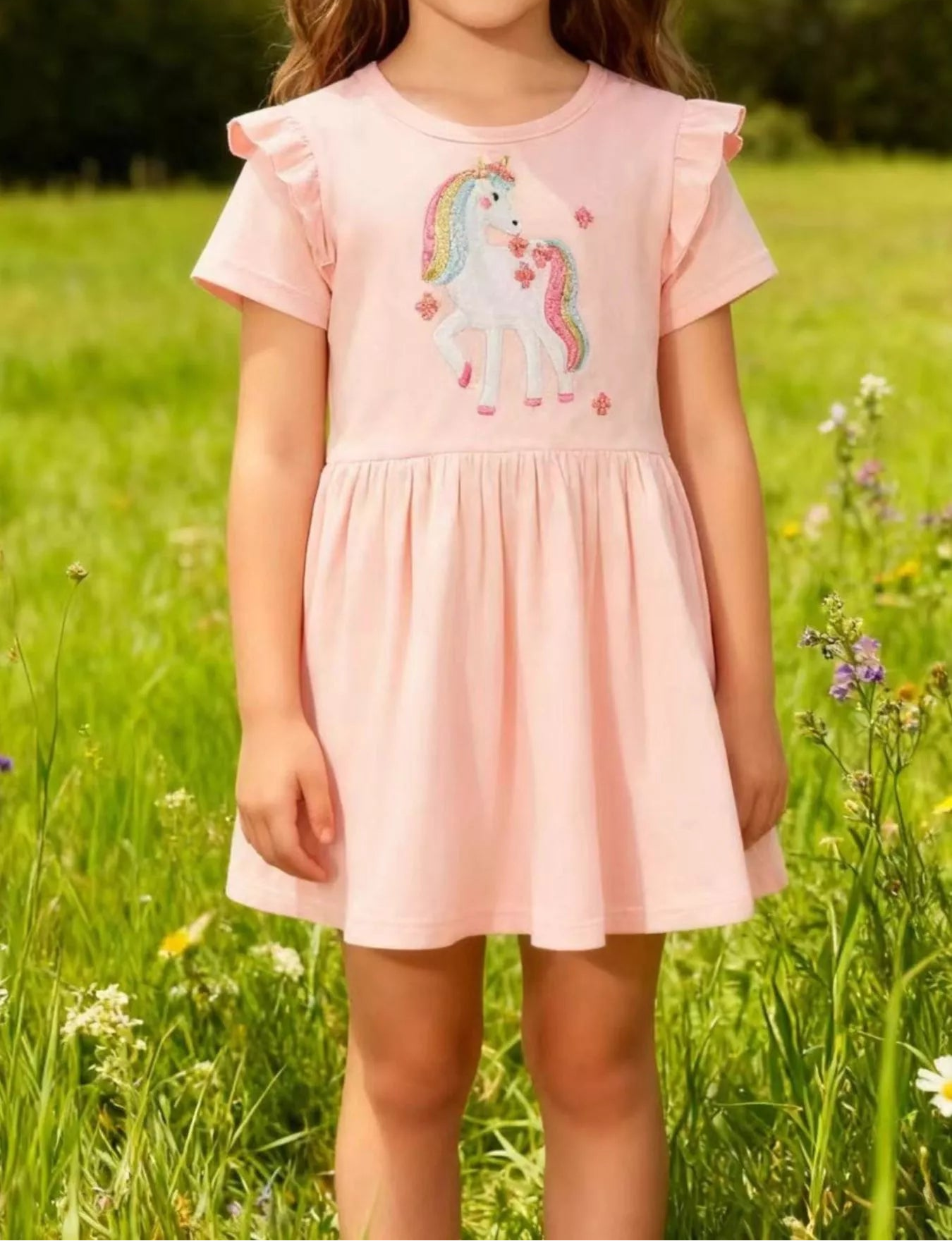 Pink Flower Unicorn Applique Dress