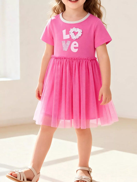 Pink Love Print Tulle Dress