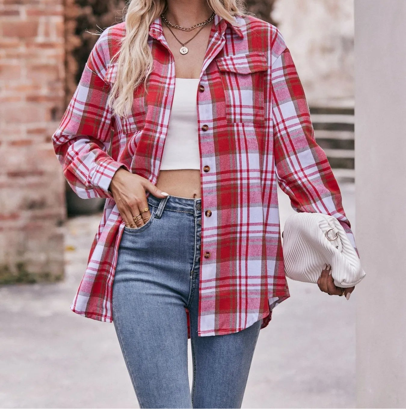 Plaid Button-Down Long Sleeve Shirt