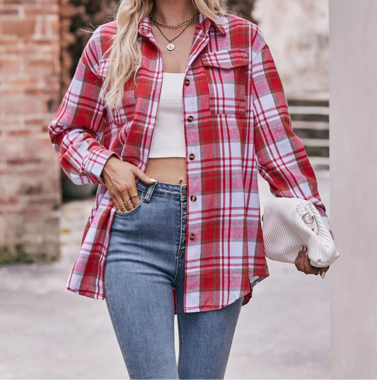Plaid Button-Down Long Sleeve Shirt