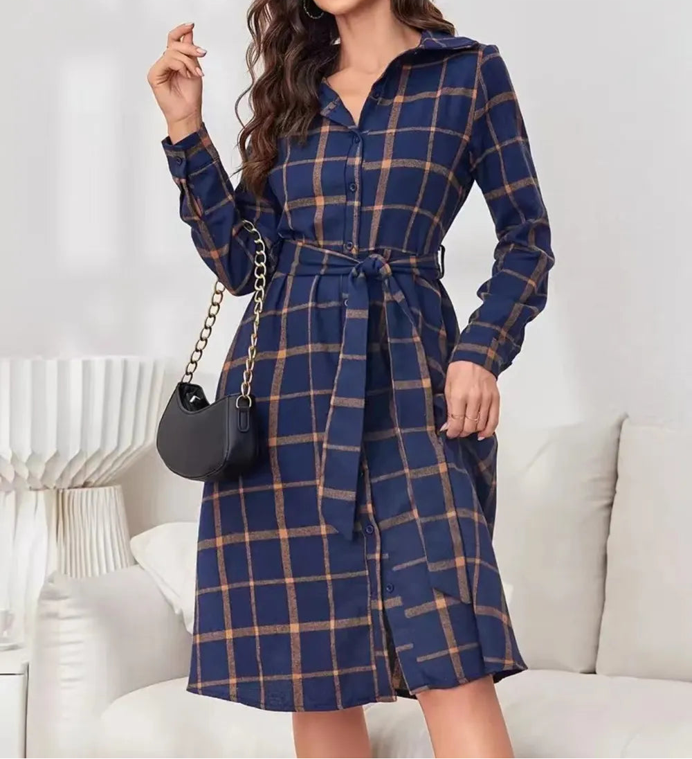 Plaid Long Sleeve Shirt Dress