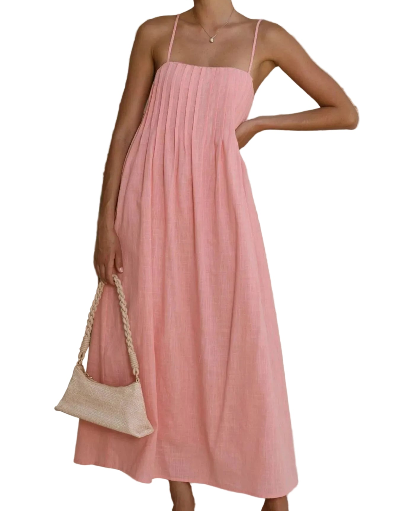 Pleated Smocked Midi Cami Dress