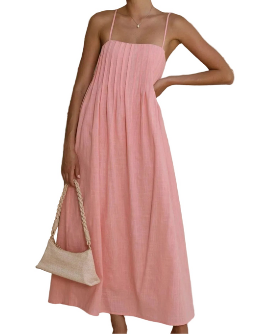 Pleated Smocked Midi Cami Dress