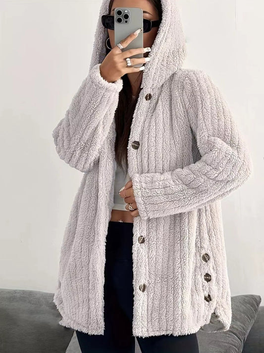 Plush Button Up Hooded Jacket