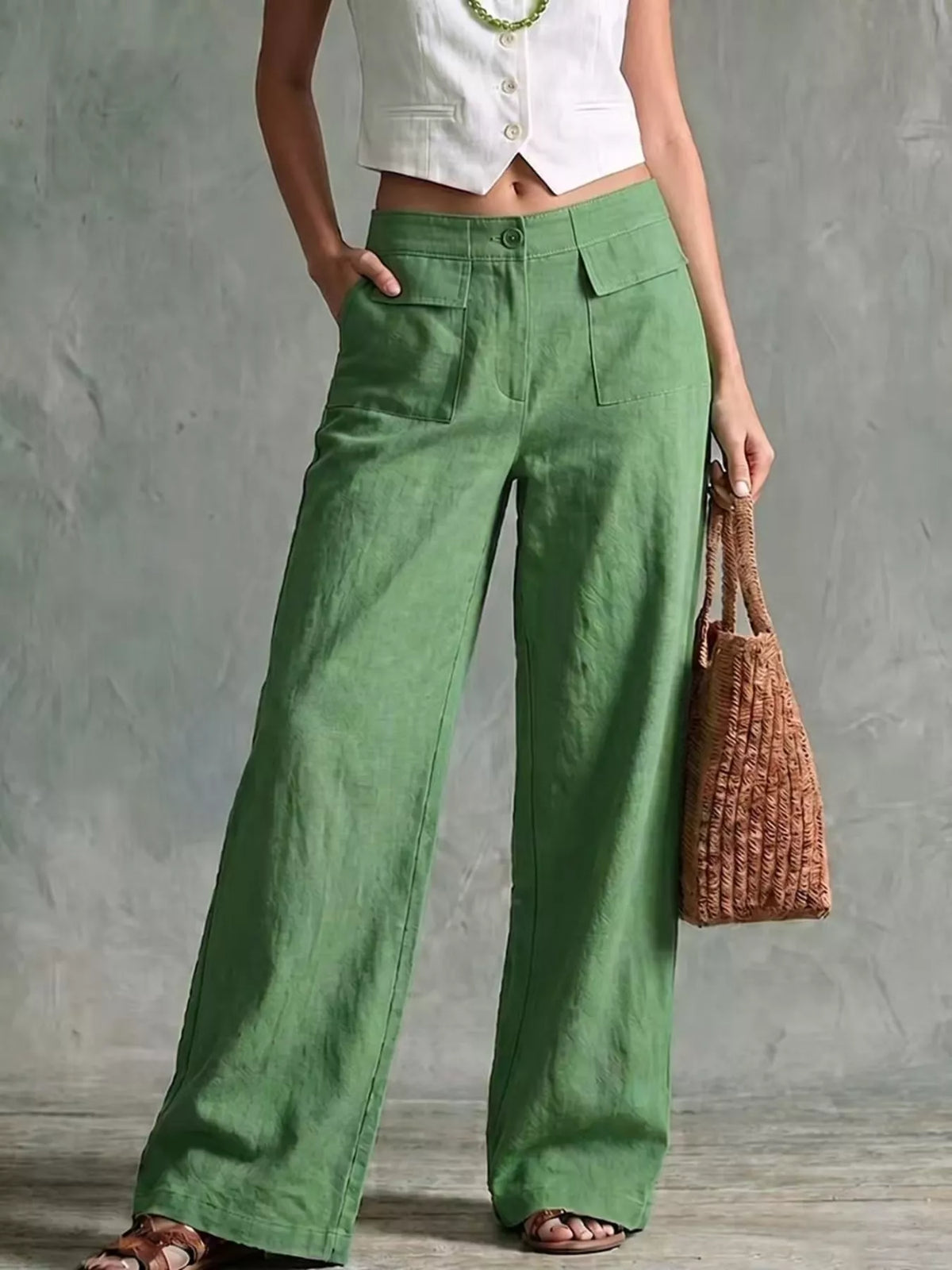 Pocketed Wide Leg Pants Green