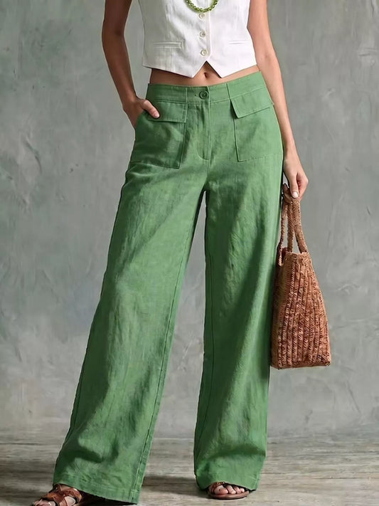 Pocketed Wide Leg Pants Green