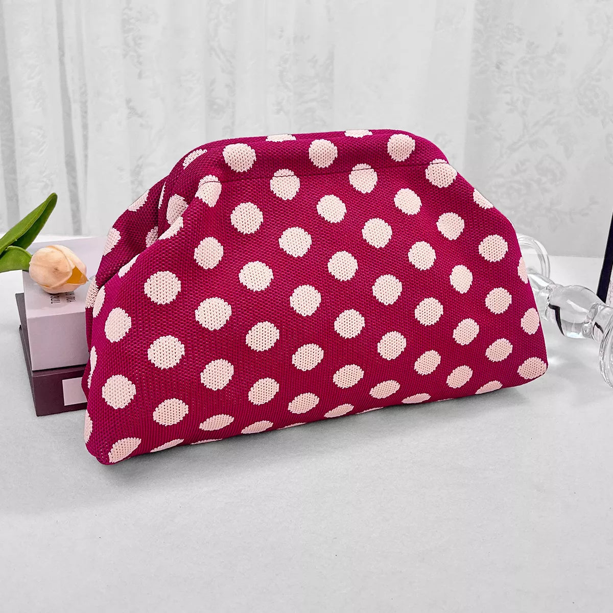 Polka Dot Knit Clutch Red
