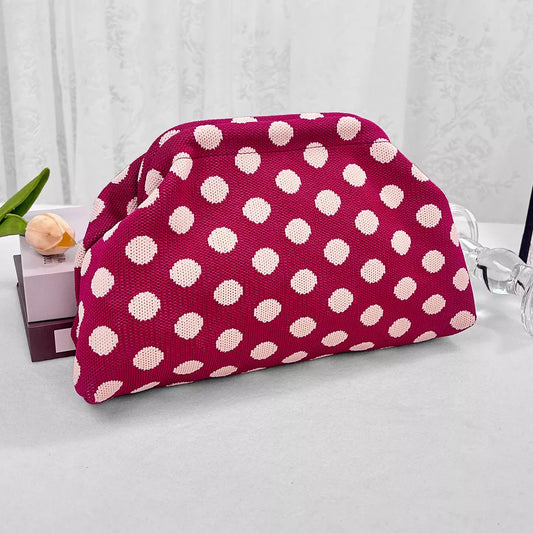 Polka Dot Knit Clutch Red