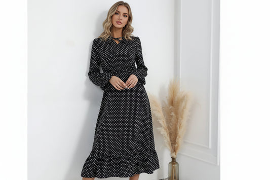 Polka Dot Ruffle Hem Midi Dress