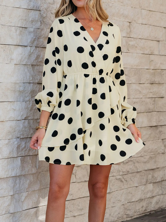 Polka Dot Surplice Puff Sleeve Mini Dress